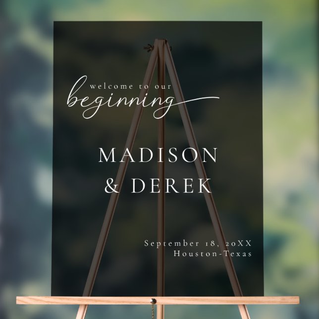 " WELCOME TO OUR BEGINNING" Wedding Black Acrylic Sign (Neutral)