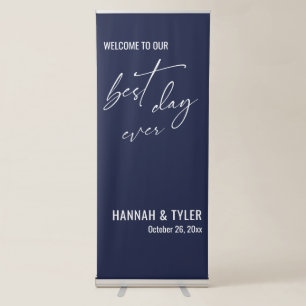 Welcome to Our Best Day Ever Navy Blue Wedding Retractable Banner