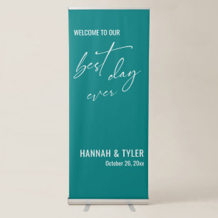Welcome to Our Best Day Ever Teal Wedding Retractable Banner