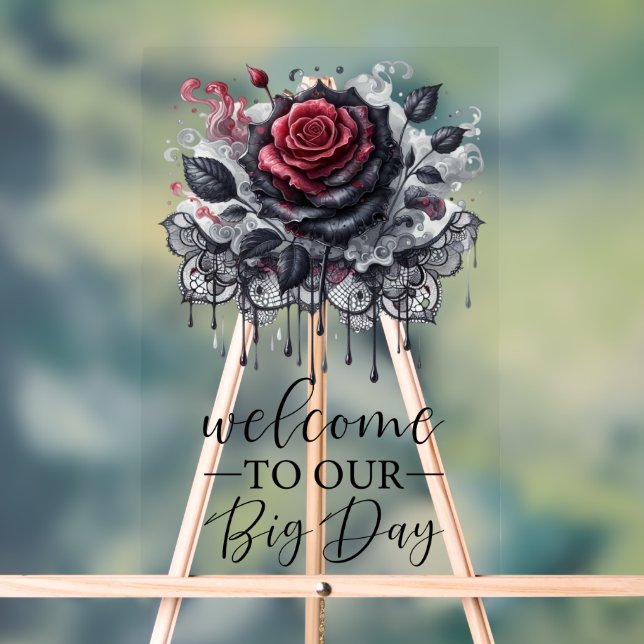 Welcome To Our Big Day Gothic Black Rose Acrylic Sign (Neutral)