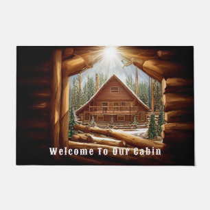 "Welcome to Our Cabin" Log Home in Forest Doormat