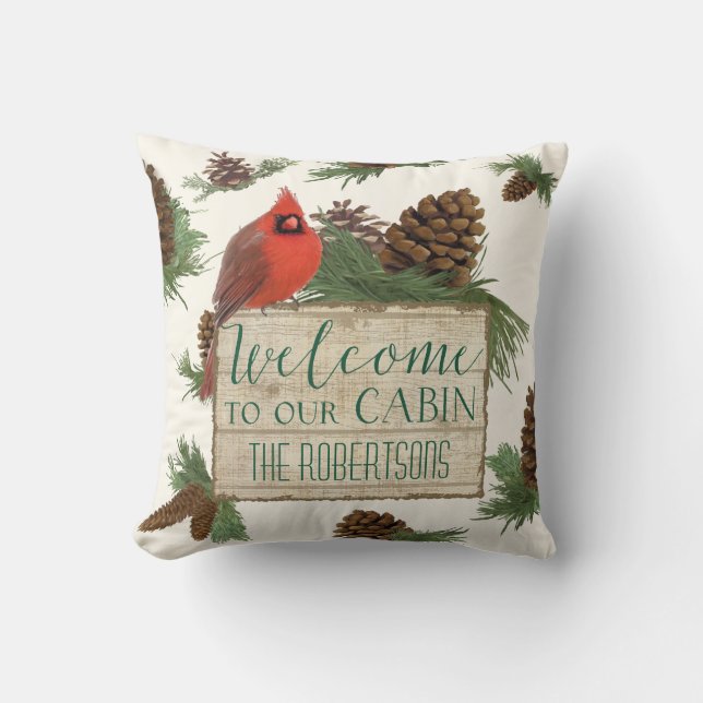 Welcome to our Cabin Personalised Rustic Decor Cushion (Front)