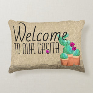 WELCOME To Our Casita Southwest Flower Cactus Decorative Cushion