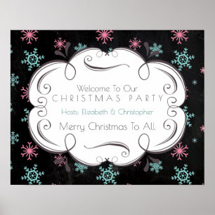 Welcome To Our Christmas Party Snowflakes Winter Poster