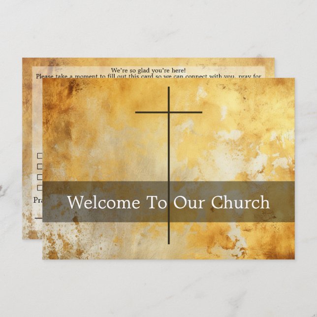 Welcome To Our Church Visitors Gold Cross Card (Front/Back)