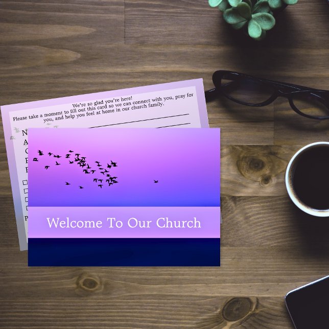 Welcome To Our Church Visitors Purple Sunset Card (Welcome To Our Church Visitors Purple Sunset Card)