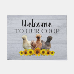 Welcome To Our Coop Silkie Bantam Sunflowers Wood Doormat