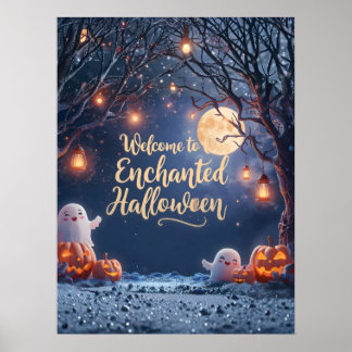 Welcome to Our Enchanted Halloween – Cute Ghost Po Poster