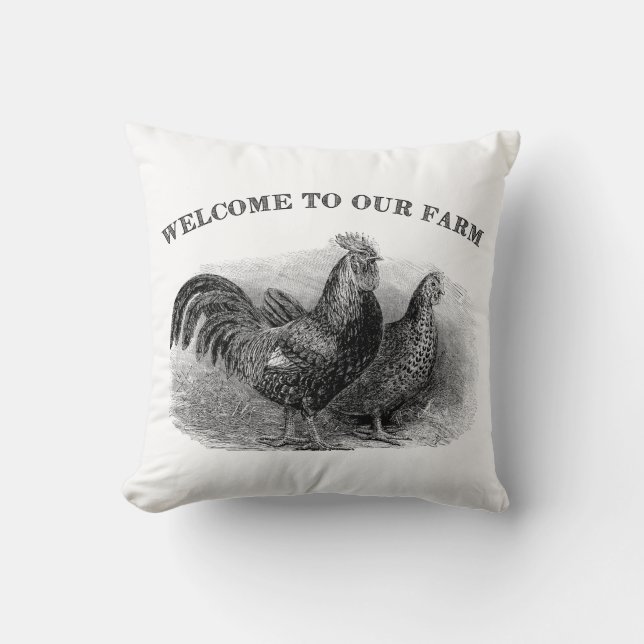Welcome to our Farm Chicken Rooster Vintage pillow (Front)