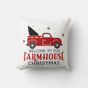 Welcome to Our Farmhouse Christmas Vintage Truck Cushion