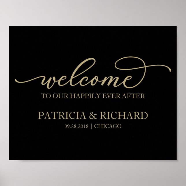 Welcome to our Happily Ever After Gold Black Sign (Front)