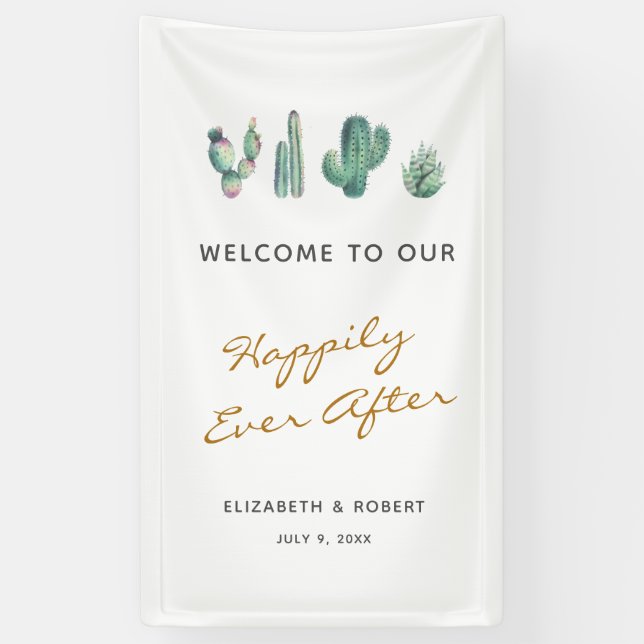 Welcome to our Happily Ever After Succulents Green Banner (Vertical)