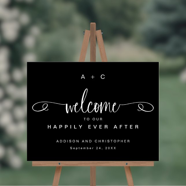 Welcome To Our Happily Ever After Wedding Acrylic Acrylic Sign (Shown on an 18" x 24" acrylic sign)