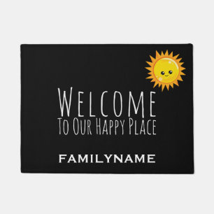 Welcome to Our Happy Place Cute Family Name Doormat