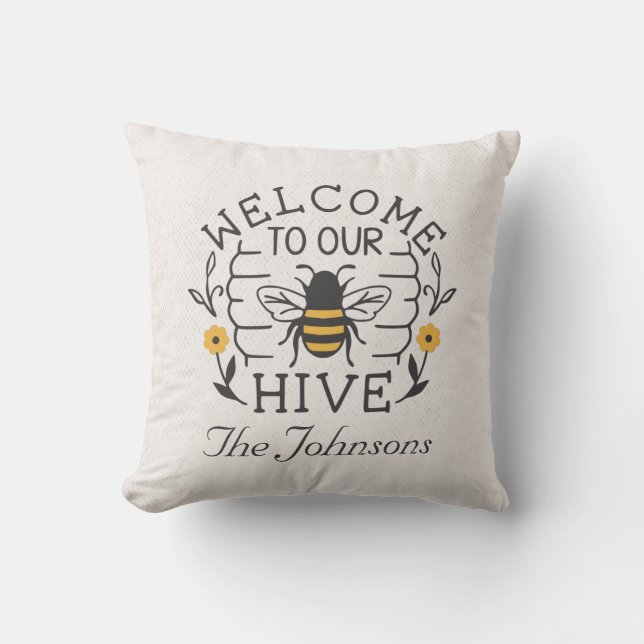 Welcome to Our Hive Honey Bee Spring Porch Cushion (Front)
