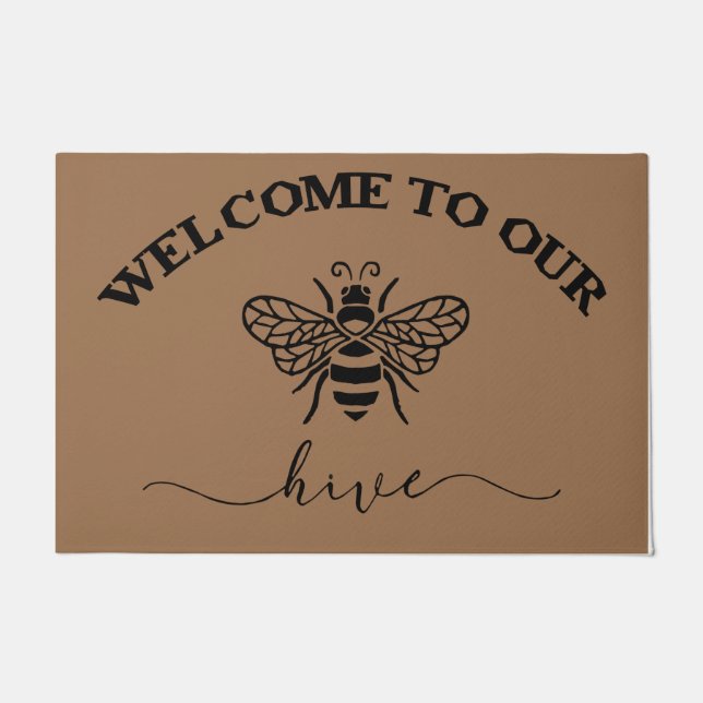 Welcome To Our Hive Mat, Simple Bee  Doormat (Front)