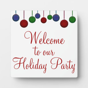 Welcome to our Holiday Party Buffalo Plaid Table Plaque