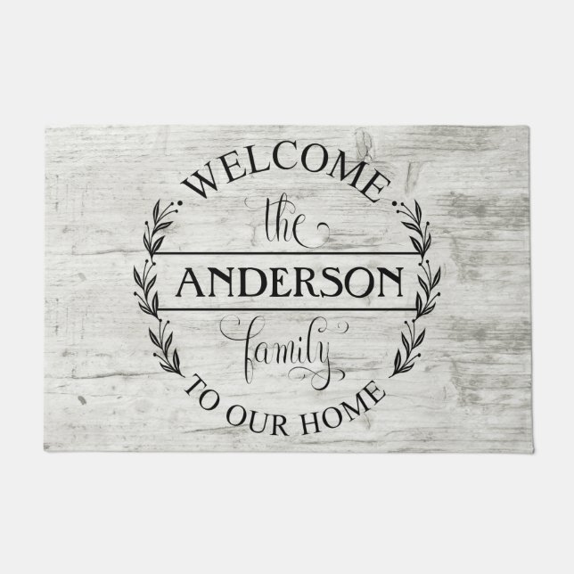 Welcome to our Home Family Wood Look Doormat (Front)
