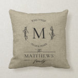 Welcome to Our Home Farmhouse Style Family Name  Cushion<br><div class="desc">Welcome to Our Home Farmhouse Style Family Name Throw Pillow - What a lovely addition to your home decor. Our farmhouse style pillow features your family name and Monogram accented with a lovely wreath and script typography. Pillow would make a lovely gift. Our high quality template makes it so easy...</div>