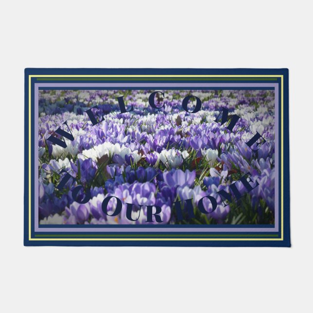 Welcome To Our Home Floral Crocus Lavender Blue Doormat (Front)