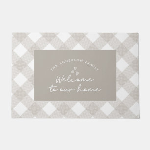 Welcome to our home modern script natural buffalo  doormat