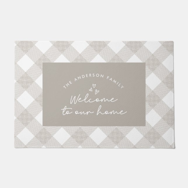 Welcome to our home modern script natural buffalo  doormat (Front)