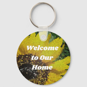 Welcome to Our Home Mosaic Sunflower House Rental Key Ring
