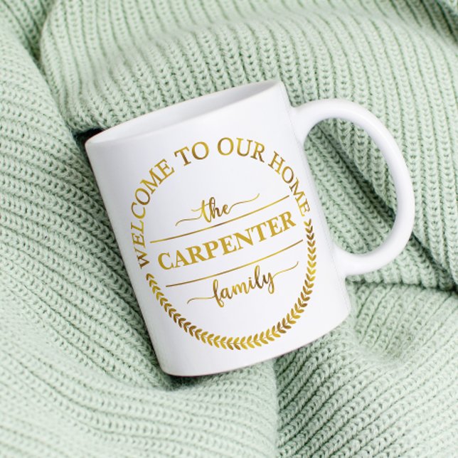 Welcome to our home Personalised Family Gold Coffee Mug (Creator Uploaded)