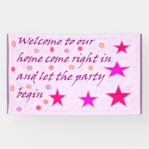 Welcome to our home pink purple celebration banner