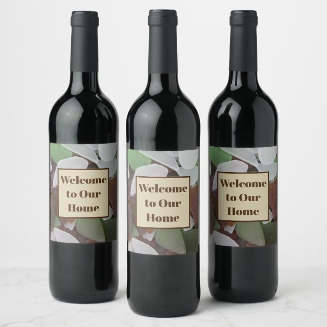Welcome to Our Home Sea Glass Photo Rental Guest Wine Label (Bottles)