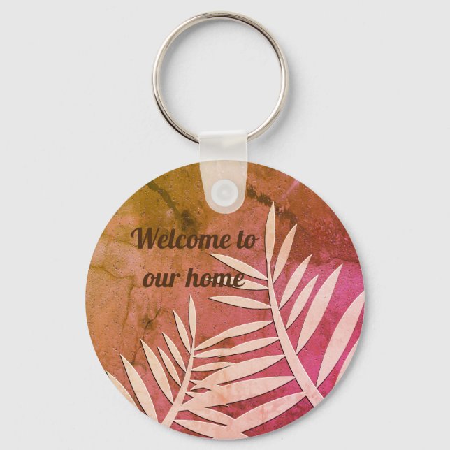 Welcome to Our Home Vacation Rental Marbled Pink Key Ring (Front)