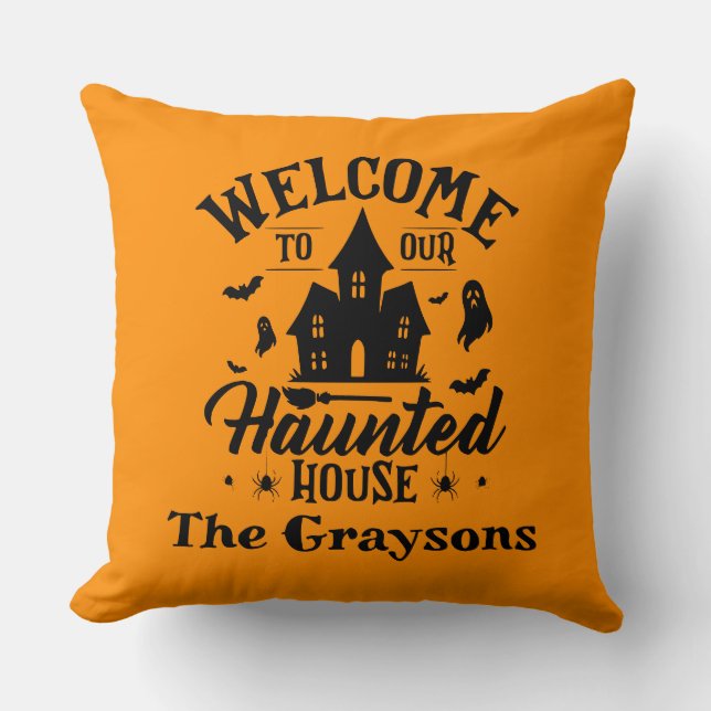 Welcome To Our House Halloween Spooky Decor Cushion (Front)