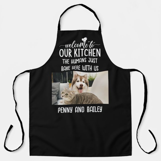 Welcome To Our Kitchen Cat & Custom Photo Apron (Front)