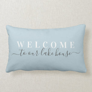 Welcome to Our Lake House Blue Lumbar Pillow