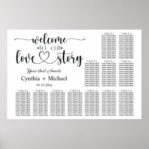 Welcome to our Love Story 12 Table Wedding Seating Poster