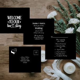Welcome to our Love Story Black and White Wedding  All In One Invitation