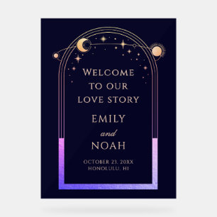 Welcome To Our Love Story Blue Celestial Wedding Acrylic Sign