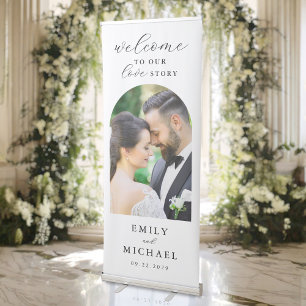 Welcome To Our Love Story Elegant Photo Wedding Retractable Banner