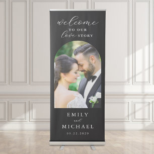 Welcome To Our Love Story Elegant Photo Wedding Retractable Banner