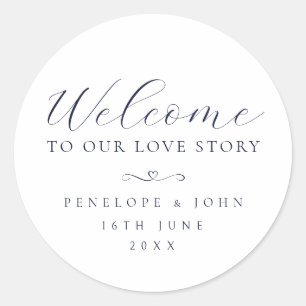 Welcome to Our Love Story Elegant Script Wedding Classic Round Sticker