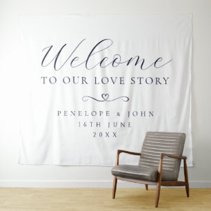 Welcome to Our Love Story Elegant Script Wedding Tapestry