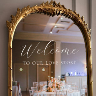 Welcome to Our Love Story Elegant Script Wedding Window Cling