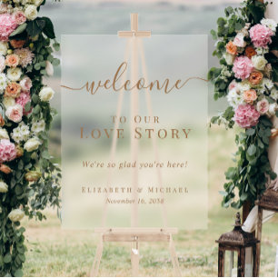 Welcome To Our Love Story Frosted Wedding Acrylic Sign