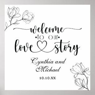 Welcome to our Love Story Magnolia Line Art   Poster