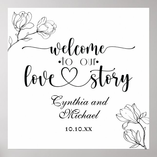 Welcome to our Love Story Magnolia Line Art   Poster (Front)