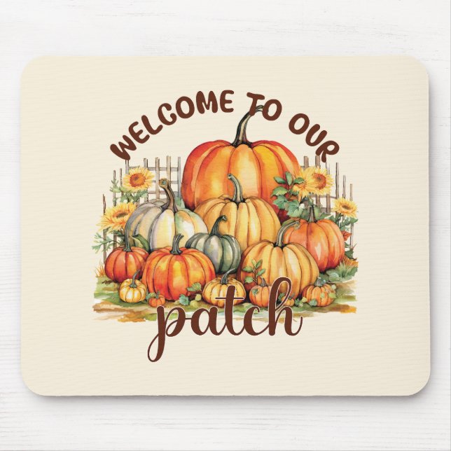 Welcome to Our Patch – Cosy Pumpkin Patch Mouse Mat (Front)