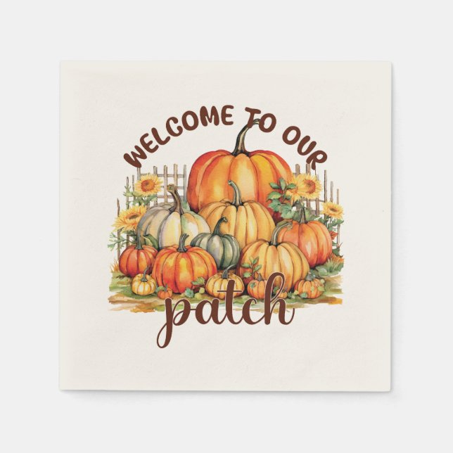 Welcome to Our Patch – Cosy Pumpkin Patch Napkin (Front)