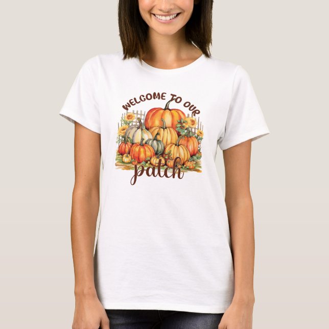 Welcome to Our Patch – Cosy Pumpkin Patch T-Shirt (Front)