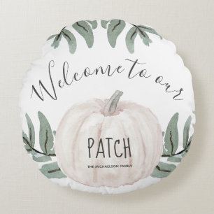 Welcome to our Patch with Name Autumn Pumpkins Round Cushion