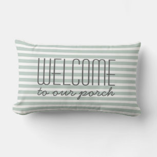 Welcome To Our Porch Trendy Green Quote Decorative Lumbar Cushion